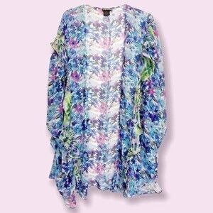 Steve Madden Sheer Floral Swimsuit Coverup Blue Pink Green Flowy Womens One Size